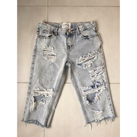 One Teaspoon Distressed Awesome Baggy Cut Off Denim Jeans FLAW - Picture 1 of 11